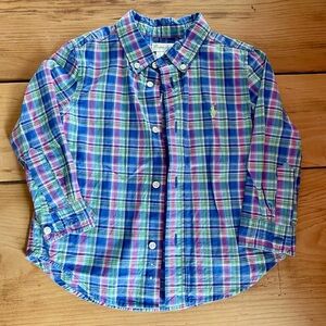 Ralph Lauren Boys Easter Spring Button-Down Plaid Shirt Blue Pink Green 24 month